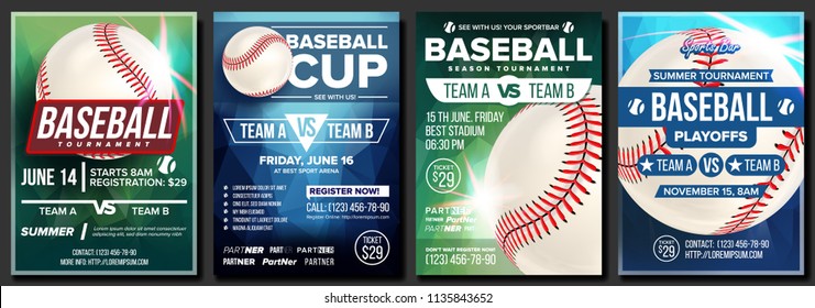 Baseball Poster. Design For Sport Bar Promotion. Baseball Ball. Modern Tournament. Baseman, Batter, Hitter. Game Flyer Blank Illustration