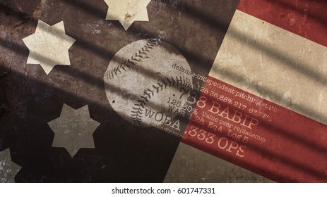 Baseball With Sabermetrics Statistics And Usa Flag Background