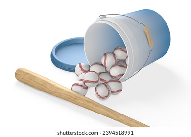 Baseball Set (Bat, Opened Bucket with Balls)