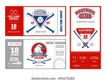 Baseball Sports Ticket Design With Vintage Baseball Team Emblems. Template Of Baseball Tickets Championship Illustration