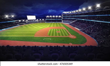 Baseball Stadium With Green Grass Playground, Sport Theme 3D Illustration