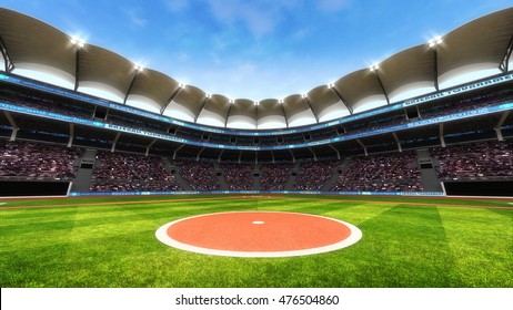 Baseball Stadium Playground With Blue Sky, Sport Theme 3D Illustration