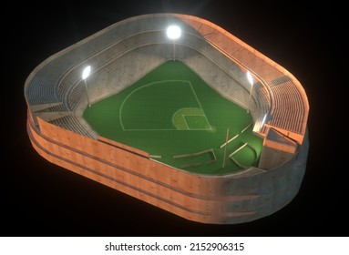 Baseball Stadium Top View, 3d Rendering.