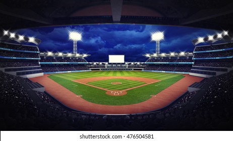 baseball stadium under roof view with fans, sport theme 3D illustration