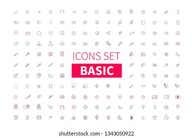 Basic simple outline icons with editable strokes. Thin line style illustration.