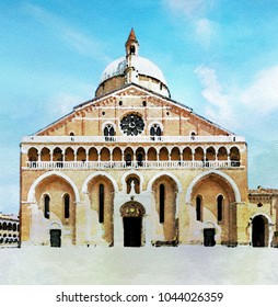 Basilica Saint Anthony Padua Watercolor Stock Illustration 1044026359 ...