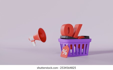 Basket shopping cart delivery percent off with megaphone announce business concept - Powered by Shutterstock