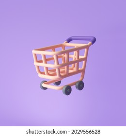 Basket or shopping cart icon on a purple background concept for online shopping. 3D rendering illustration.