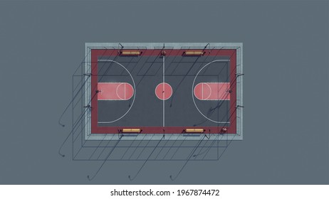 Basketball Court Aerial View Outdoor 3d illustration render