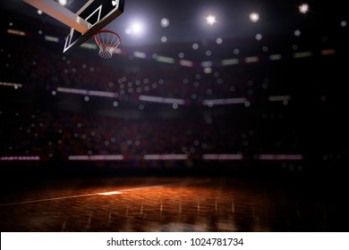 Basketball court with people fan 3d render background