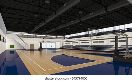 Basketball Court. Sport Arena. 3d Render Background.