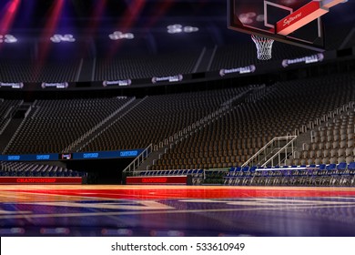 Basketball court. Sport arena.Photoreal 3d render background. blured in long shot distance(like leans optical), a little noise (like photography)