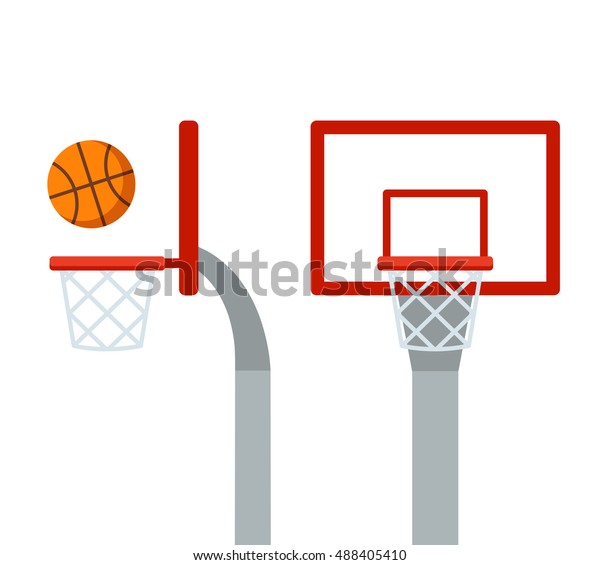 Basketball hoop and ball, front and side view. Flat cartoon isolated