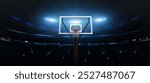 Basketball Hoop in a Lit Stadium Arena at Night, 3d rendering