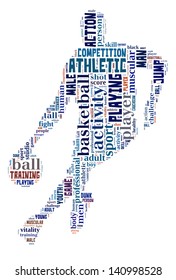 Basketball info-colorful text graphic and arrangement concept on white background (word cloud)