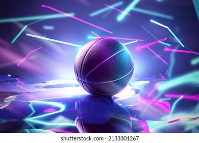 Basketball With Neon Lights (3D Rendering)