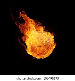 Basketball on fire or burning Basketball 3D on black
