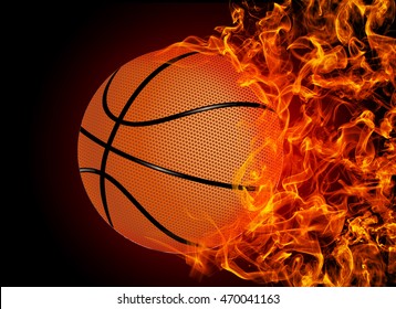 Basketball on fire or burning Basketball 3D on black