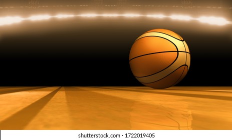 Basketball on the wooden texture court floor. Computer graphics 3D render sports background with copy space for your titles or text - Powered by Shutterstock