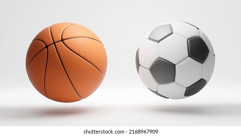 Basketball And Soccer Balls on White Background. Basketball Streetball Symbol. Realistic Soccer Football Ball. Sports Healthy Habit Concept. 3D Rendering Illustration. - Powered by Shutterstock