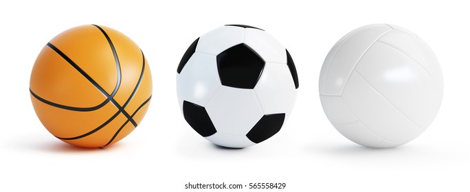 basketball, soccer and volleyball Isolated on White Background. 3D illustration
