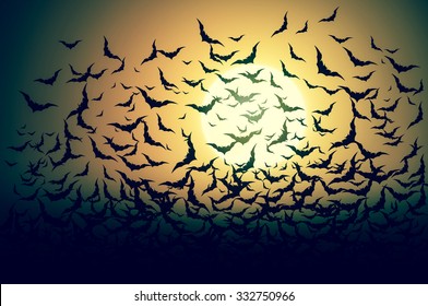 Bat On Full Moon Halloween Background