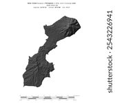 Batan Island in the South China Sea, belonging to Philippines, isolated on a bilevel elevation map, with distance scale