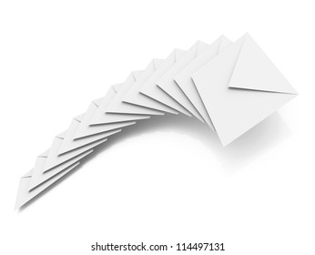 Batch of clear envelopes isolated on white background with soft shadow
