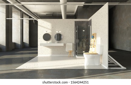 Bathroom 3d Rendering On Showroom Interior 