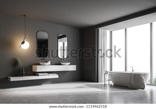 Bathroom Corner Dark Gray Walls Double Stock Illustration 1114962518