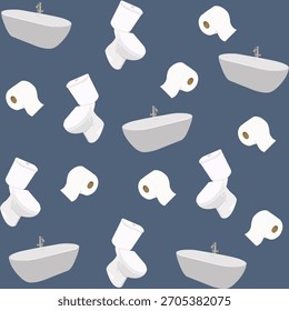 Bathroom Essentials Scattered in Blue Pattern