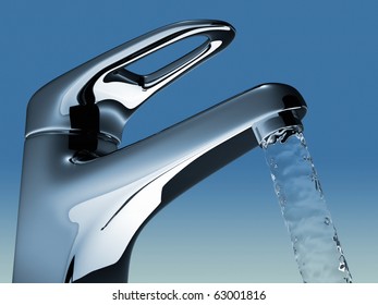 Bathroom faucet flowing water - 3d render illustration - Powered by Shutterstock