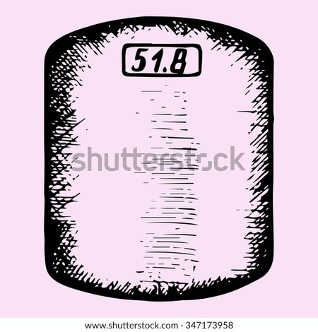 bathroom weight scale, doodle style, sketch illustration, hand drawn, raster