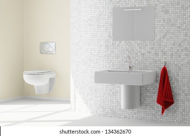 Bathroom Yellow Wall Closeup With Basin And Tiles