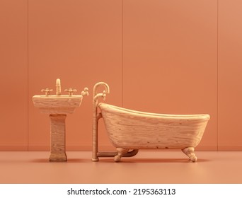 Bathtub Toilet In Monochrome Room, 3d Rendering, No People