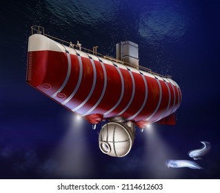 The Bathyscaphe In The Depths Of The Pacific Ocean In 3D Illustration