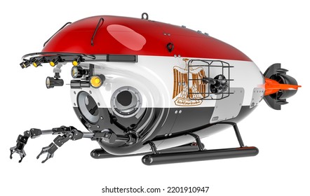 Bathyscaphe With Egyptian Flag. Marine Geology, Oceanography In Egypt, 3D Rendering Isolated On White Background