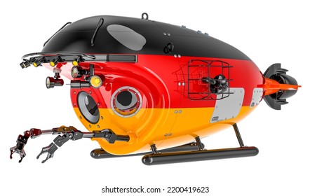 Bathyscaphe With German Flag. Marine Geology, Oceanography In Germany, 3D Rendering Isolated On White Background