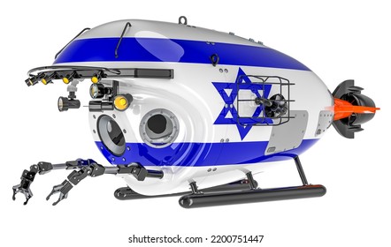 Bathyscaphe With Israeli Flag. Marine Geology, Oceanography In Israel, 3D Rendering Isolated On White Background