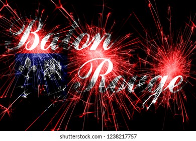 Baton Rouge, Louisiana Fireworks Sparkling Flag. New Year, Christmas And National Day Concept. United States Of America