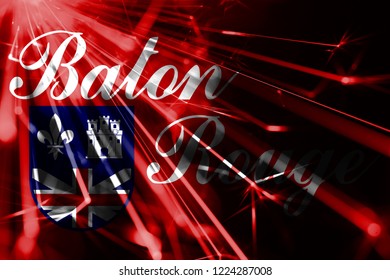 Baton Rouge, Louisiana Shining Fireworks Sparkling Flag. New Year 2019 And Christmas Shiny Futuristic Party Concept Flags