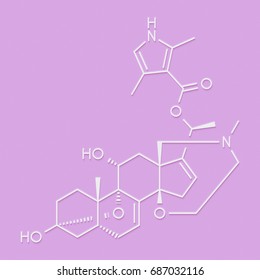 Batrachotoxin (BTX) neurotoxin molecule. Found in number of animals, including poison dart frogs. Skeletal formula.