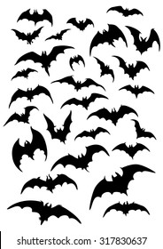 Bats silhouettes set. Illustration fantasy bats silhouettes for halloween works