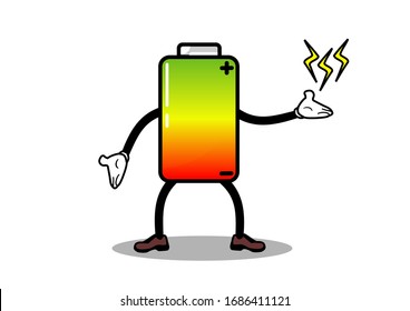 Battery Animation With Full Color, Battray By Hand And Electric Light, Illustration