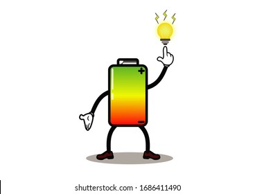 Battery Animation With Full Color, Battray By Hand And Electric Light And Lamp, Illustration