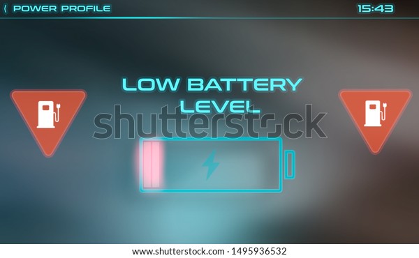 Battery charging interface for car computer\
screen showing low battery\
level\
