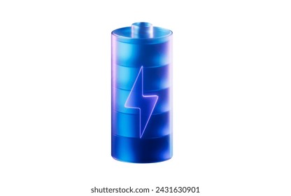 Battery with dark neon light effect, 3d rendering. 3D illustration.