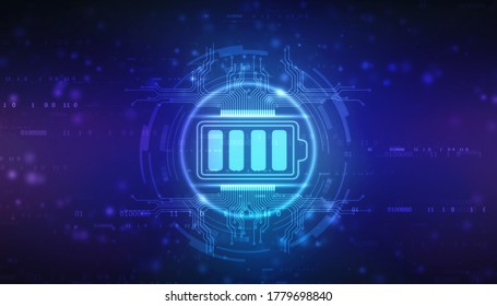 Battery Icon In Digital Background, Battery Supply Concept Background, Energy Efficiency Concept, Power And Energy Background