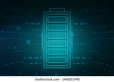 Battery Icon In Digital Background, Battery Supply Concept Background, Energy Efficiency Concept, Power And Energy Background