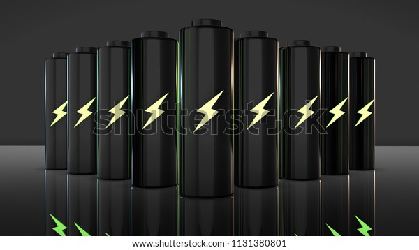 Battery storage technology recharge\
voltage green power renewable energy 3D render\
graphic